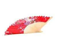 iplusmile Éventail Pliable Portable à Main en Bois et Tissu Rouge Accessoire de Danse et Mariage Éventail Décoratif Traditionnel Chinois pour Photos et Cérémonie Ventilateur de Poche