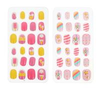 iplusmile Faux Ongles pour Garçon et Filles Cartoon Autocollants, 2 Boîtes 48 Pcs, Patchs Manucure Soi-Même, Couleurs Lumineuses, Faciles à Poser, Accessoires Nail Art pour Fêtes et