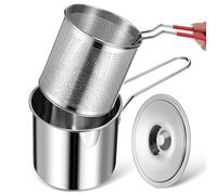 iplusmile Friteuse Acier Inoxydable Mini Pot à avec Panier Filtre pour Frire et Frites Set avec Couvercle pour Cuisson Polyvalente et Filtration