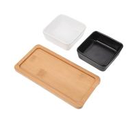 iplusmile Gamelle Double Pour Animaux De Compagnie Avec Plateau En Bois 2 Compartiments En Céramique Blanche Et Noire 3 Pièces Distributeur De Nourriture Pour Chat Bol à Boire Pratique Usage Quotidien