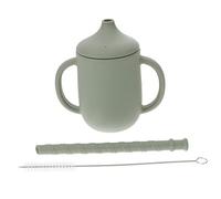 iplusmile Gobelet Sippy Silicone pour Garçon Fille avec Paille Tasse Antidérapante et Casse pour Apprentissage Boisson Couleur Gris Vert Pratique pour Mains
