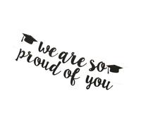 iplusmile Guirlande de Fête de Remise de Diplômes à Paillettes Noires Ensemble de 2 Fanions Suspendus Lettres Imprimées We Are So Proud Of You Décoration pour Mur Porte Couleur Aléatoire
