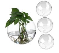 iplusmile Jardinières Murales en Verre Transparentes pour Propagation De Plantes D'intérieur, Lot De 4 Vases Ronds De 13,5 Cm, Décoration Murale Gain De Place, Stations De Propagation Élégantes