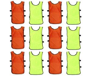 iplusmile Lot de 12 Gilets de Sport Lavables et Légers, Chasubles de Football Orange et Vert Fluo, pour Entraînement Collectif Garçons et Filles en Basketball et Extérieur