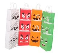 iplusmile Lot De 12 Sachets D'halloween : Sachets À Bonbons En Papier Kraft Avec Poignées, Pochettes À Imprimé Citrouille Pour De Fête, Friandises De Noël, Bonbons Ou