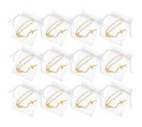 iplusmile Lot de 12 sets de Bracelets Mini Chapelet Catholique 7X9 CM en Perles Blanches et Croix Dorée Accessoire Religieux pour Baptême Communion et Présents de Fête Spirituels