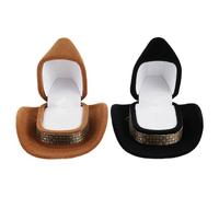 iplusmile Lot de 2 Boîtes à Bijoux de Chapeau de Cowboy Western Coffret à Alliances Compact 68 X 6 X 4 CM Intérieur Floqué Blanc et Noir Porte-Bagues pour Mariage et Rangement Voyage