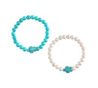 iplusmile Lot De 2 Bracelets Extensibles De Perles Turquoise Et Tortue, Bracelets De Poignet En Pierre Naturelle, Ajustables Pour Femmes, Style Bohème Décontracté, Vert Et Blanc
