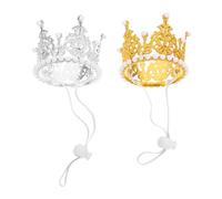 iplusmile Lot de 2 Couronnes Scintillantes pour Animaux Chapeaux d'anniversaire Réglables en Paillettes Dorées et Argentées Accessoires Photo pour Chiens et Chats Fête et Déguisement