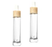 iplusmile Lot de 2 Flacons Rechargeables en Verre Transparent 30ml Compte-gouttes et Bouchon en Caoutchouc Imitation Bois pour Huiles Essentielles