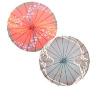 iplusmile Lot de 2 Parapluies Décoratifs en Papier Huilé Japonerie Parapluies Classiques Bleu Lune et Fleurs Multicolores Accessoires pour Photographie Cosplay et Décoration D’Intérieur