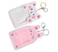 iplusmile Lot de 2 Porte-Cartes Photo Porte-Clés en Peluche Kawaii Mini Porte-Badge d'Identification Animalier Blanc Chat et Lapin Organiseur Léger et Solide pour Cartes Scolaires et