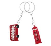 iplusmile Lot de 2 Porte-Clés Vintage en Alliage, Bus Anglais et Cabine Téléphonique, Pendentifs Décoratifs Souvenirs de Londres pour Voyageurs