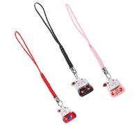 iplusmile Lot de 3 Porte-Clés Chat Amulette en Céramique Pendentifs Téléphone Cloche Rouge Noire et Rose Dragonnes Décoratives Légères et Compactes pour Accessoires Smartphone