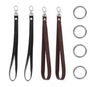 iplusmile Lot de 4 Dragonnes en Cuir PU pour Paquet à Main Porte-Clés et Portefeuille - 2 Noires 2 Marron avec 4 Anneaux Métalliques - Dragonne Fine à Attache Rapide Bandoulière de