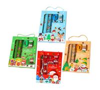 iplusmile Lot de 4 Sets de Coffrets Papeterie Étudiante de Noël Stylos à Bille Colorés Ensemble Portable pour Écriture Cartes Scrapbooking et Activités Scolaires Festives