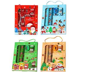 iplusmile Lot de 4 Sets de Coffrets Papeterie Étudiante de Noël Stylos à Bille Colorés Ensemble Portable pour Écriture Cartes Scrapbooking et Activités Scolaires Festives