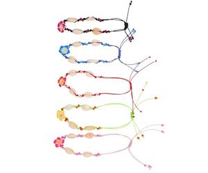 iplusmile Lot de 5 Bracelets Bohèmes Faits Main en Perles Tropicales et Coquillages Artificiels Tressés Multicolores Style Plage Bijoux de Vacances Féminins Bracelets Surf Confortables