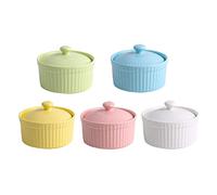 iplusmile Lot de 5 Set de Bols à Pâtisserie Céramique Colorés avec Couvercle, Vaisselle Multifonction en Céramique Alimentaire pour Desserts, Soufflés et Fruits, Usage Couleur Aléatoire