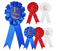 iplusmile Lot de 6 Rubans de Récompense Rosettes Artisanaux Bleu Rouge et Blanc - Rubans de Première Deuxième et Troisième Place pour Compétitions Sportives et Scolaires Insignes