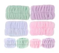 iplusmile Lot de 8 Bandeaux Spa et Bracelets de Lavage Visage en Flanelle Douce, Ensemble 4 Couleurs 2 Pièces Chacune, Accessoires Confortables pour Soins du Visage à Domicile