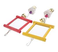 iplusmile Miroir D’Oiseau à Suspendre Crochets, Blocs à Picorer et Cloche | Fer, Bois et Pierre, Surface Réfléchissante, Usage Cage ou Volière, pour Oiseaux, Perroquets et Coqs