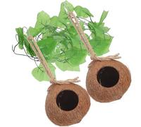iplusmile Nid Confortable pour Lézards et Petits Animaux en Coque Naturelle Marron Corde Suspendue et Herbe Imitation, Ensemble de 4 Pièces pour Terrarium