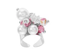 iplusmile Open Ring With Glass And Pearl Beads Minimalist Lightweight Finger Jewelry For Women Adjustable Thumb Ring For Engagement And Daily Wear