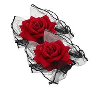 iplusmile Paire de Bracelets Gothiques en Dentelle Noire et Rouge Fleurs, Élastiques et Confortables, Accessoires Élégants pour Femmes et Filles, pour Bal Masqué et Soirée
