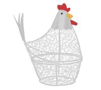 iplusmile Panier à Œufs en Forme de Poule Blanc - Corbeille à Fruits en Fil Métallique pour Cuisine Style Campagne - Grand Porte-Œufs Décoratif et Aéré pour Décoration de Pâques et Comptoir (26x25cm)