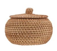 iplusmile Panier Rotin Fait Main avec Couvercle Boîte de Rangement Ronde Tissée Main Panier Polyvalent pour Cuisine Bureau et Organisation de Petits Objets