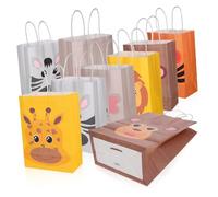 iplusmile Paquet Présents En Papier Kraft à Imprimé Animal Moyen Lot De 24 Poignées Pratiques Pliables Pour Fêtes D'anniversaire D'garçon Et Filles Et Événements Festifs Thème Nature Jungle