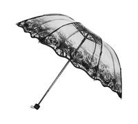 iplusmile Parapluie Transparent Mariage Noir Rose Élégant Parapluie Pliant Manuel Léger pour Femmes et Protection Pluie Voyage Compact