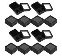 iplusmile Petit Coffret à Bijoux Noir 12 Pièces avec Couvercle en Verre et Design Multifonctionnel en Abs pour Présentation et Protection de Pierres Précieuses et Gemmes