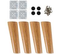 iplusmile Pieds de Meuble en Bois Massif de Caoutchouc 5X15 CM Pieds Obliques Nordiques pour Canapé et Table Lot de 4 Set de Plaques en Fer Vis et Patins de Protection pour Meubles de