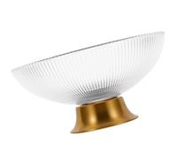 iplusmile Plateau de Service Décoratif à Rayures pour Fruits et Snacks Plateau Multi-usage pour Bureau et Fête Bol Transparent avec Base Métallique Petit Modèle Antidérapant pour Bonbons et