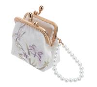 iplusmile Pochette Femme Brodée à Fermoir Double Petite Trousse Maquillage Carrée Porte-Monnaie Tissu Sac Maquillage Fleuri Rangement Quotidien