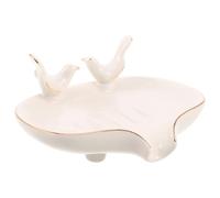 iplusmile Porte-Savonnette en Céramique Blanche avec Motif Oiseau Doré Bac Égouttoir pour Salle de Bain Cuisine Plateau à Savonnette Mural Polyvalent et Vide-Poches Décoratif Facile à