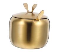 iplusmile Pot à épices bouteille de stockage de sucre pot d'assaisonnement avec cuillère à couvercle pot d'assaisonnement en or pot de morceaux de sucre pot à sel Acier inoxydable Doré