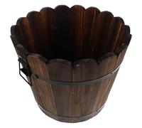 iplusmile Pot de Fleurs Bois Rustique avec Drainage Seau Baril Décoratif pour Jardin Intérieur et Extérieur Pot de Plantation pour Fleurs et Légumes Bac à Plantes Mobile et Naturel