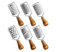 iplusmile Râpe à Fromage et Légumes Inox 6 Pièces avec Manche Bois Antidérapant - Mini Râpe Râpeur et Trancheuse Multifonction Cuisine, Pique-niques, Coupe-concombre et Zesteur Citron