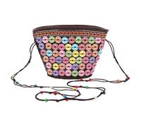 iplusmile Sac Seau Tissé à Main en Toile et Coque de Noyer | Grand Intérieur, Port Confortable, Usage Polyvalent, pour Plage et Fête, Design Moderne Tropical