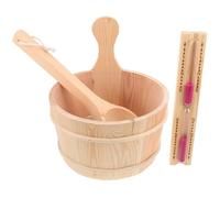 iplusmile Seau à Eau en Bois 4 L avec Louche en Bois Naturel et Sablier, Ensemble 3 Pièces pour Sauna, Kit Accessoires Sauna Intérieur, pour Spa, Hammam et Bain Vapeur