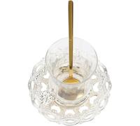 iplusmile Service à Thé en Verre Soufflé Cuillère et Soucoupe, Design Sculpté en Alliage d'Aluminium, Résistant aux Chocs Thermiques, pour Usage Domestique et Restaurant
