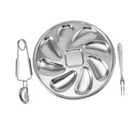 iplusmile Set de Assiette à Huîtres Acier Inoxydable avec Pince et Fourchette Plateau de Service et Facile à Nettoyer pour Fruits de Mer et Escargots