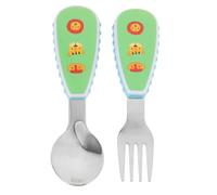 iplusmile Set de Couverts Garçon Fille Acier Inoxydable avec Cuillère et Fourchette à Court Ergonomique Boîte Lion et à Haute Température pour Apprentissage Alimentaire
