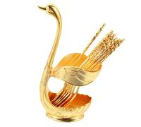 iplusmile Set de Cuillères Métal Doré avec Support Cygne Cuillères Dessert Élégantes pour Banquet Pâtisserie Thé Rangement Pratique et Design Rétro pour Fêtes et Mariages