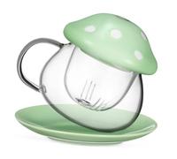 iplusmile Tasse à Thé Champignon Verre Transparent avec Filtre Amovible Couvercle et Sous Verre Céramique pour Infusion de Thé et Boissons Variées