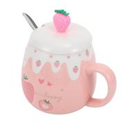 iplusmile Tasse en Céramique Rose Support Antidérapant avec Couvercle et Cuillère, Design Créatif et Bord Lisse Set 1 Pièce pour Hôtels et Restaurants