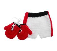 iplusmile Tenue pour Séance Photo -Né Garçon 0-3 Mois Costume Petit Noir Crochet Ensemble Pantalon et Moufles Accessoires pour Séance Photo Bébé Garçon